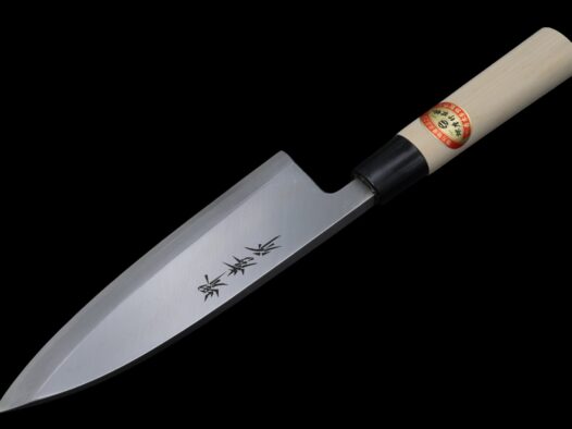 堺孝行 霞研 白三鋼(會銹) 出刃 18cm 朴木圓柄